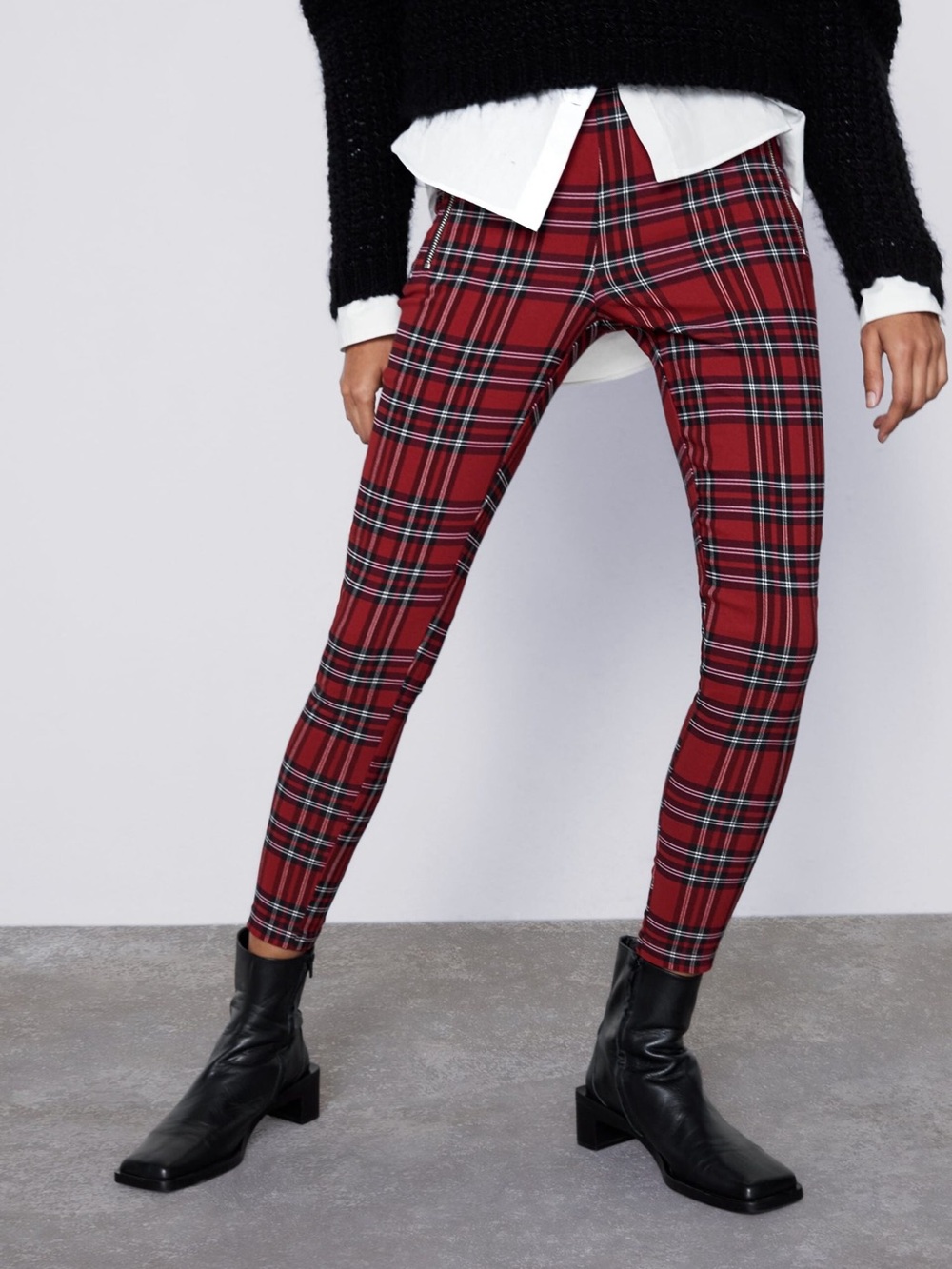 Zara Red Plaid Skinny Pants